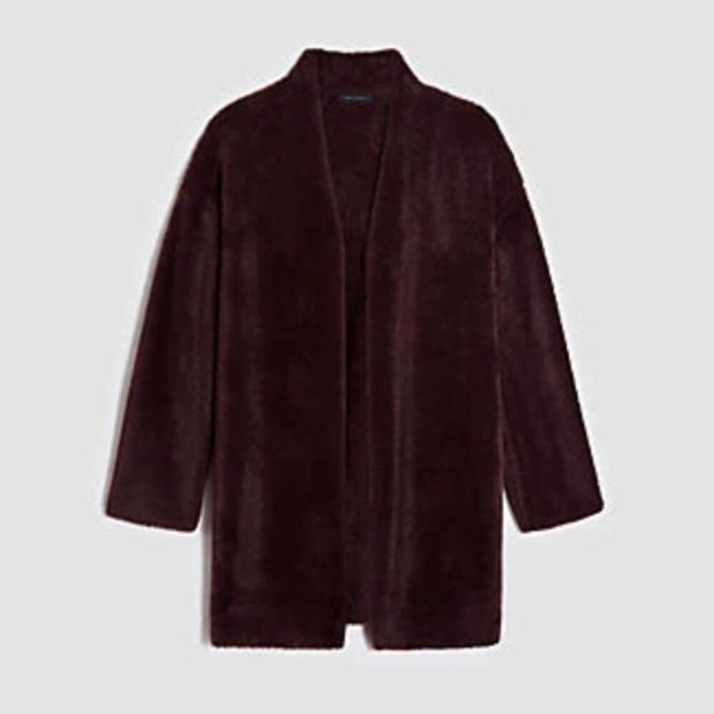 Brown Ann Taylor Faux Fur Open Front Long Cardigan Coatigan (NWT)